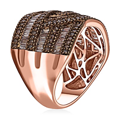 Natural Champagne Diamond Ring in Vermeil Rose Gold Over Sterling Silver (Size 9.0) 1.50 ctw