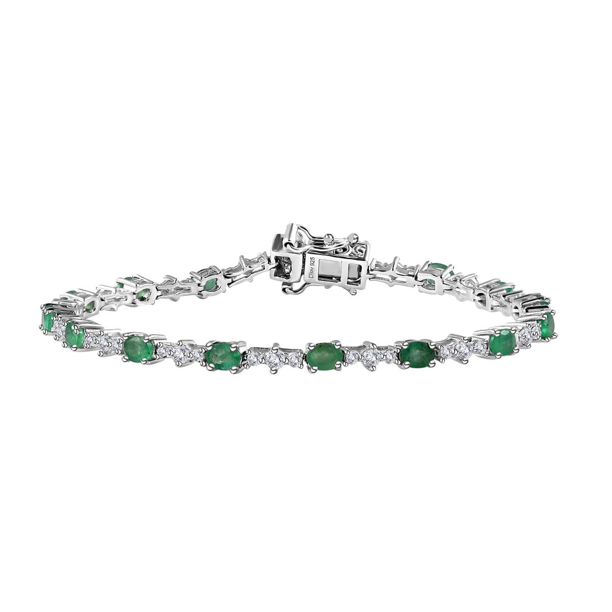 Kagem Zambian Emerald and White Zircon Bracelet in Platinum Over Sterling Silver (6.50 In) 3.75 ctw image number 0