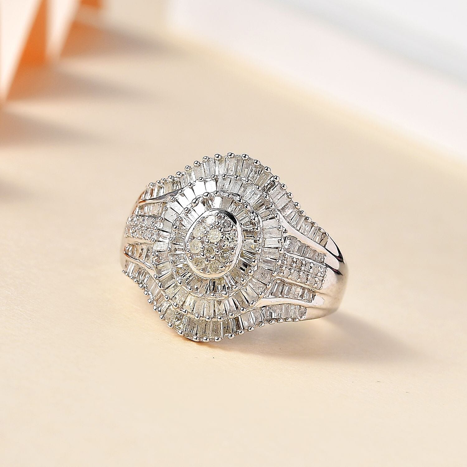 Diamond Cocktail Ring in Platinum Over Sterling Silver (Size 10.0) 1.00 ctw