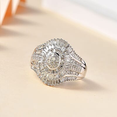 Diamond Cocktail Ring in Platinum Over Sterling Silver (Size 10.0) 1.00 ctw