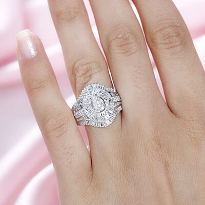 Diamond Cocktail Ring in Platinum Over Sterling Silver (Size 10.0) 1.00 ctw
