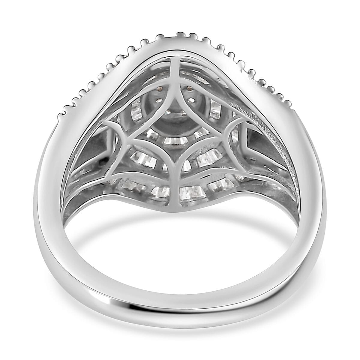 Diamond Cocktail Ring in Platinum Over Sterling Silver (Size 10.0) 1.00 ctw