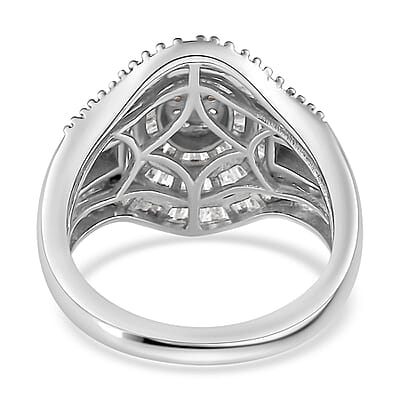 Diamond Cocktail Ring in Platinum Over Sterling Silver (Size 10.0) 1.00 ctw