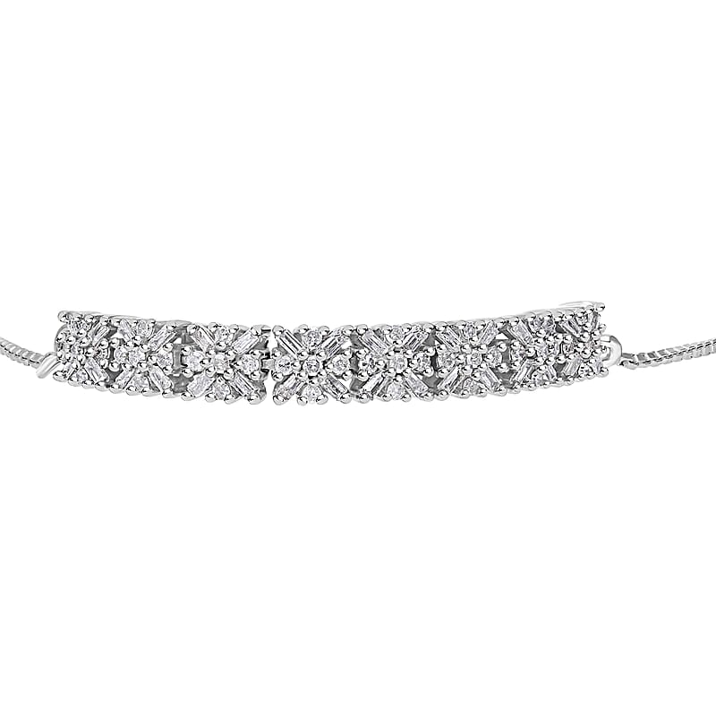 Adjustable Diamond Bracelet in Platinum Over Sterling Silver 0.50 ctw  0.50 ctw