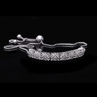Adjustable Diamond Bracelet in Platinum Over Sterling Silver 0.50 ctw  0.50 ctw