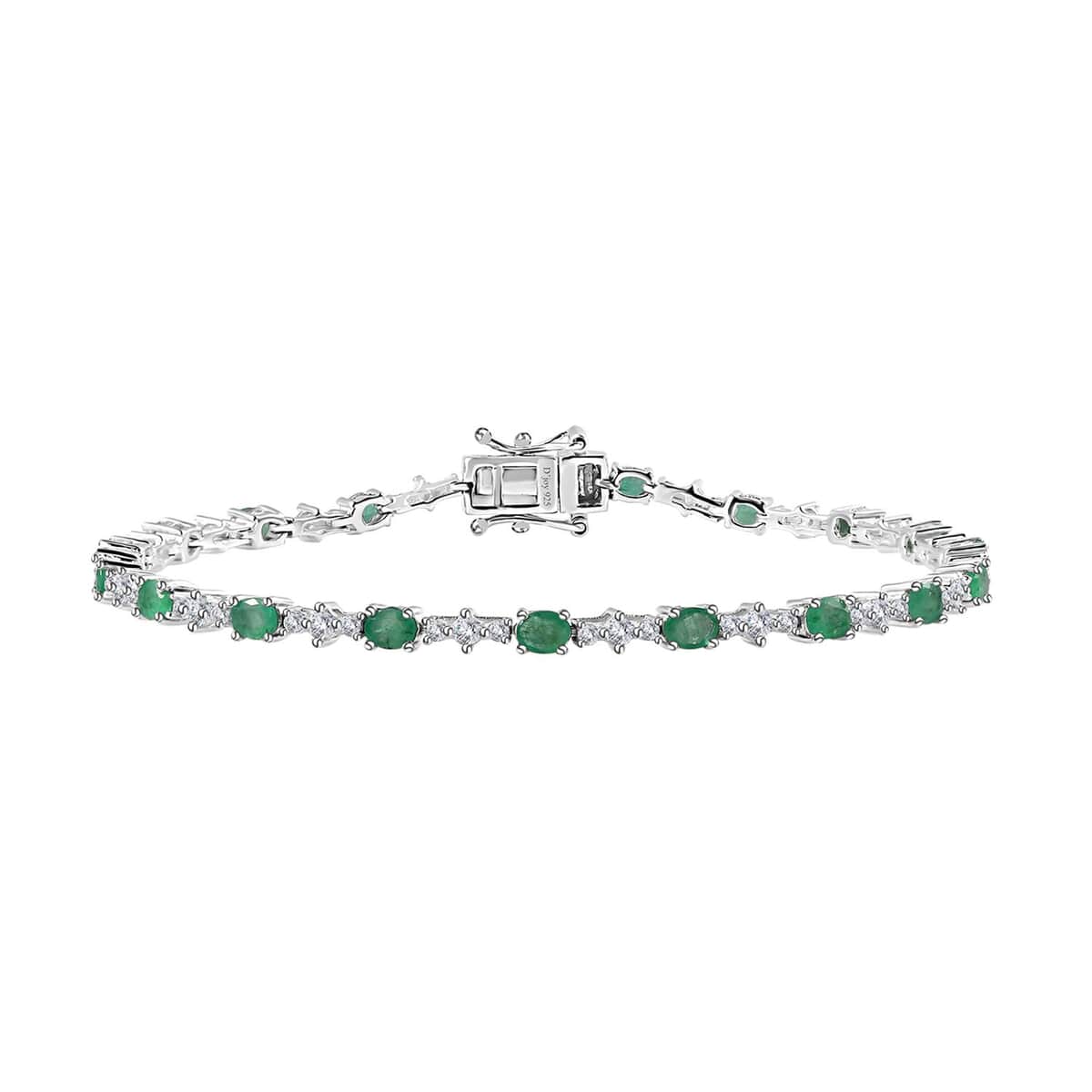 Kagem Zambian Emerald and White Zircon Bracelet in Platinum Over Sterling Silver (8.00 In) 4.75 ctw image number 0