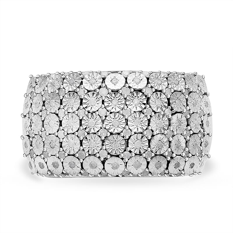 Diamond Ring in Platinum Over Sterling Silver (Size 8) 0.50 ctw