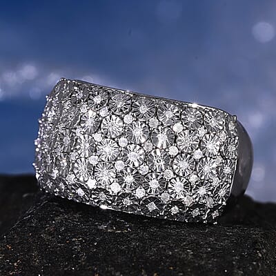 Diamond Ring in Platinum Over Sterling Silver (Size 8) 0.50 ctw