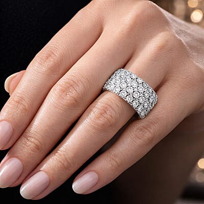 Diamond Ring in Platinum Over Sterling Silver (Size 8) 0.50 ctw