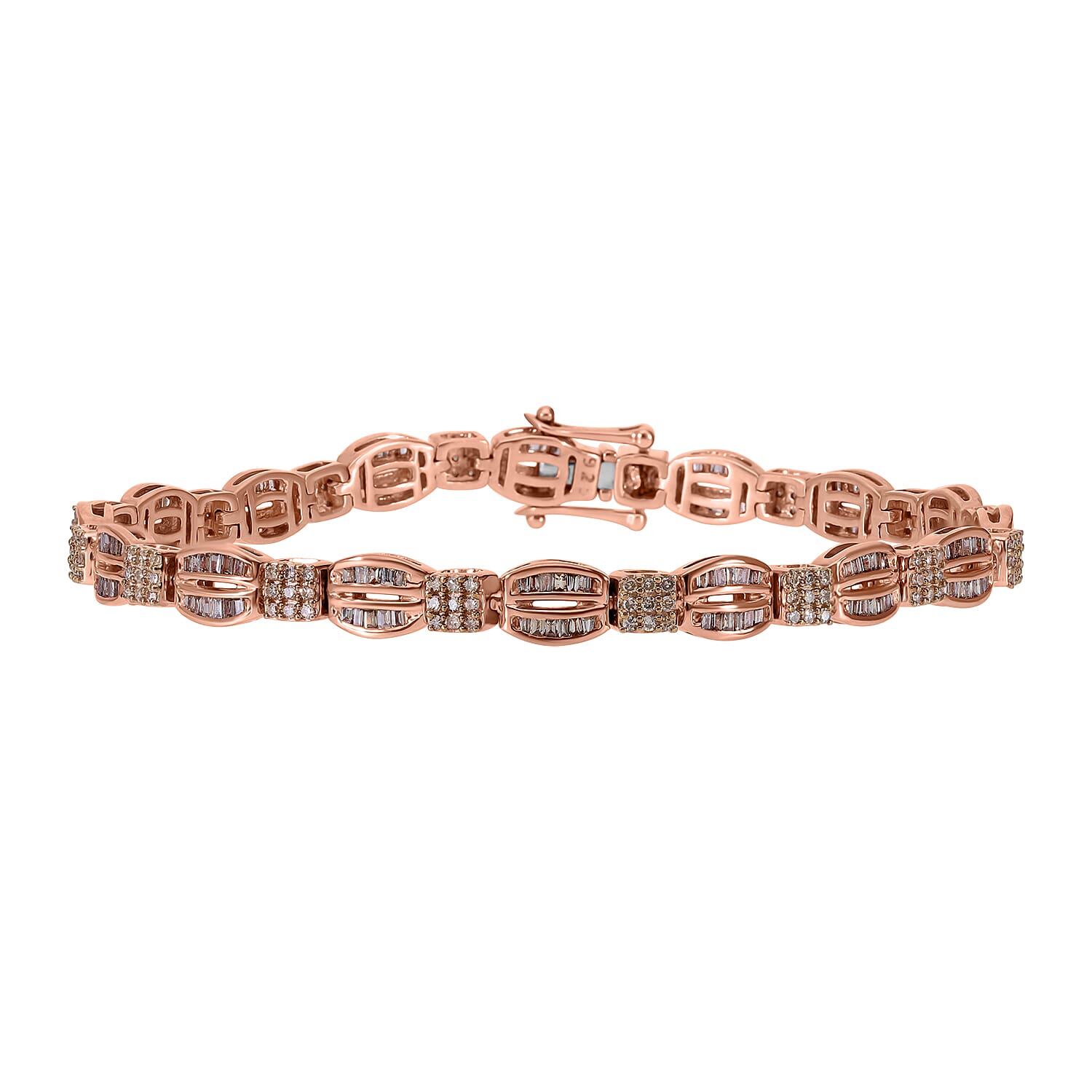 Natural Champagne Diamond Bracelet in Vermeil Rose Gold Over Sterling Silver (7.25 In) 1.50 ctw