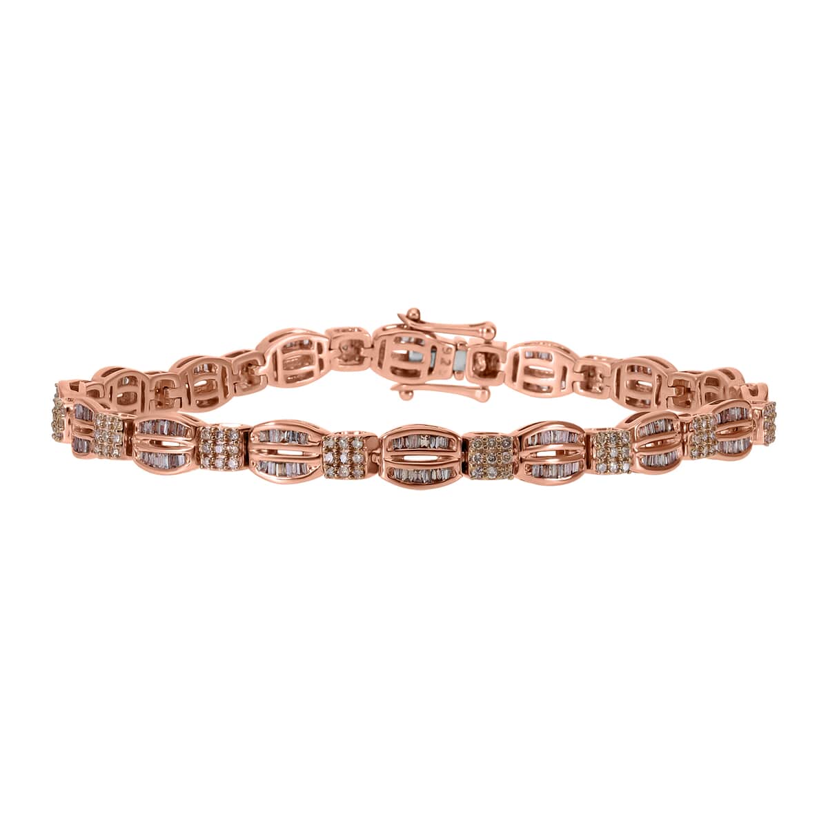Natural Champagne Diamond Bracelet in Vermeil Rose Gold Over Sterling Silver (7.25 In) 1.50 ctw image number 0