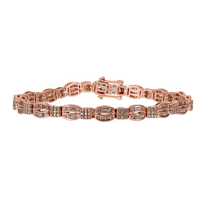 Natural Champagne Diamond Bracelet in Vermeil Rose Gold Over Sterling Silver (7.25 In) 1.50 ctw