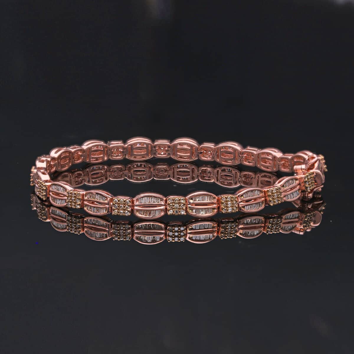 Natural Champagne Diamond Bracelet in Vermeil Rose Gold Over Sterling Silver (7.25 In) 1.50 ctw image number 1