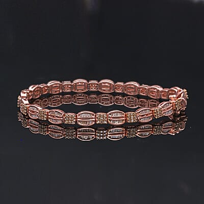 Natural Champagne Diamond Bracelet in Vermeil Rose Gold Over Sterling Silver (7.25 In) 1.50 ctw