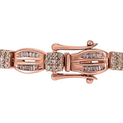 Natural Champagne Diamond Bracelet in Vermeil Rose Gold Over Sterling Silver (7.25 In) 1.50 ctw