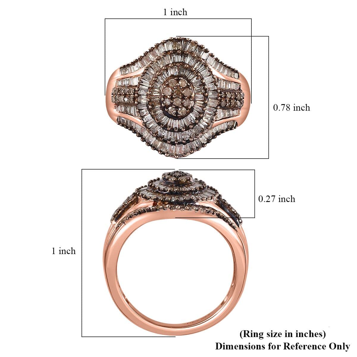 Natural Champagne Diamond Ring in Vermeil Rose Gold Over Sterling Silver (Size 8.0) 1.00 ctw image number 5