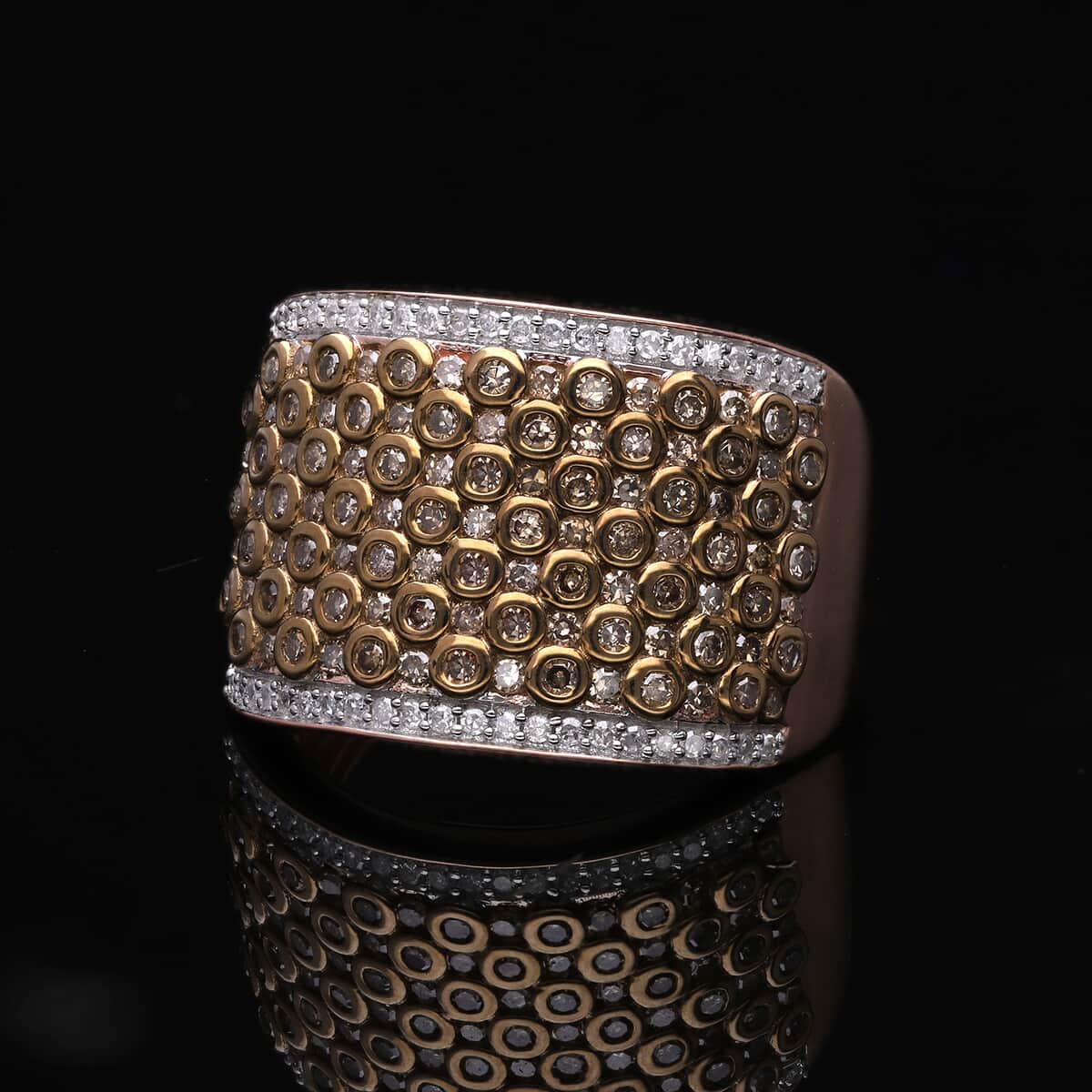 Natural Champagne and White Diamond Ring in Vermeil Rose Gold Over Sterling Silver (Size 8.0) 1.00 ctw image number 1