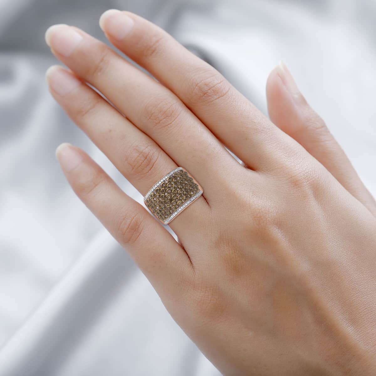 Natural Champagne and White Diamond Ring in Vermeil Rose Gold Over Sterling Silver (Size 8.0) 1.00 ctw image number 2