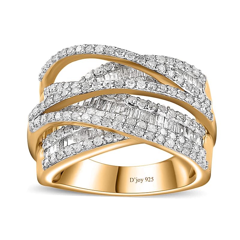 White Diamond Bridge Over Ring in Vermeil Yellow Gold Over Sterling Silver (Size 10.0) 1.50 ctw