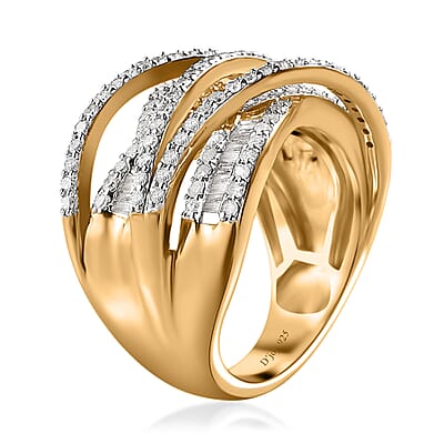 White Diamond Bridge Over Ring in Vermeil Yellow Gold Over Sterling Silver (Size 10.0) 1.50 ctw