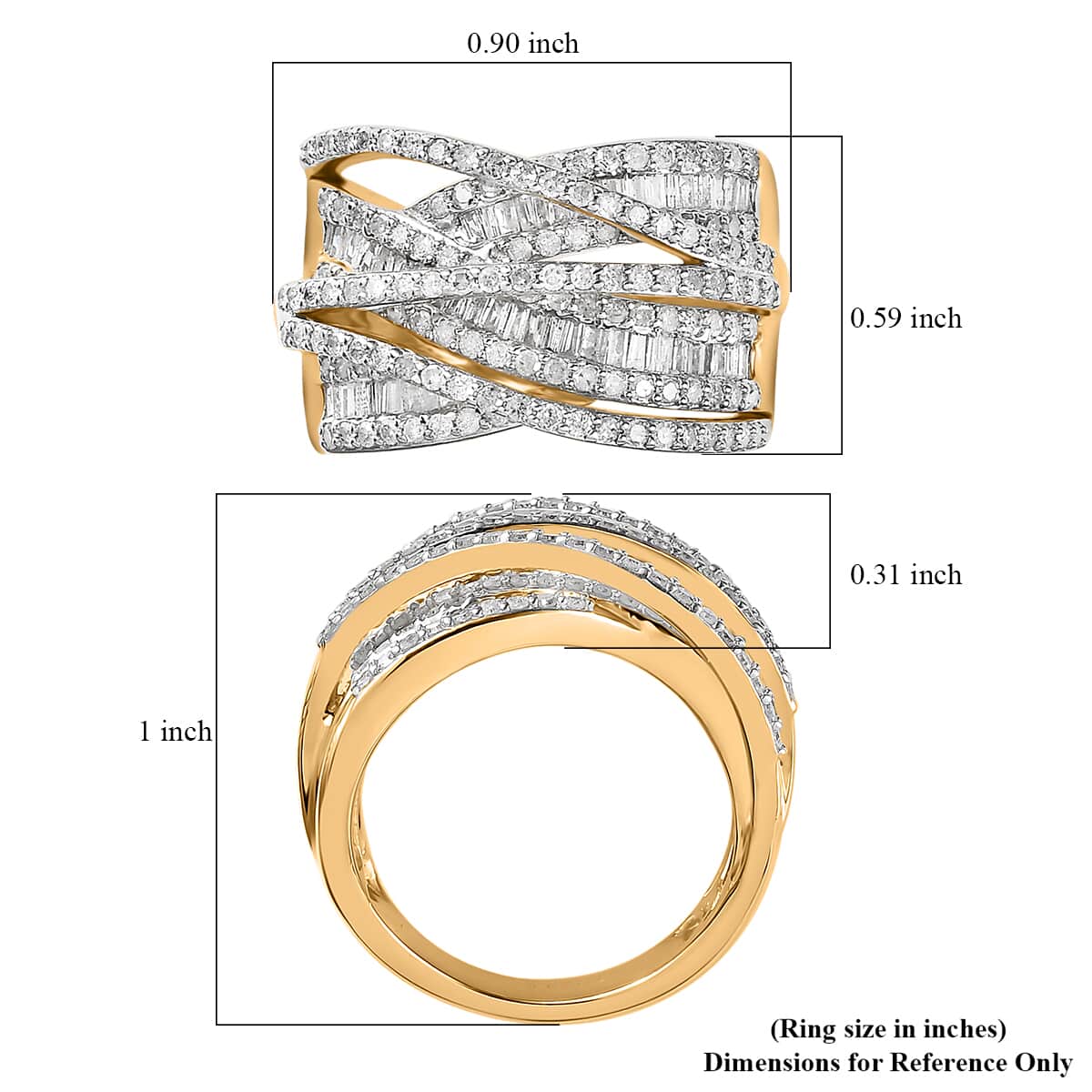 White Diamond Bridge Over Ring in Vermeil Yellow Gold Over Sterling Silver (Size 10.0) 1.50 ctw image number 5