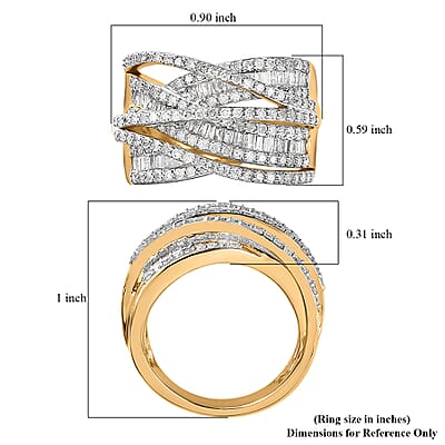 White Diamond Bridge Over Ring in Vermeil Yellow Gold Over Sterling Silver (Size 10.0) 1.50 ctw