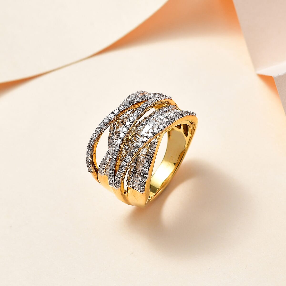 White Diamond Bridge Over Ring in Vermeil Yellow Gold Over Sterling Silver (Size 6.0) 1.50 ctw image number 1