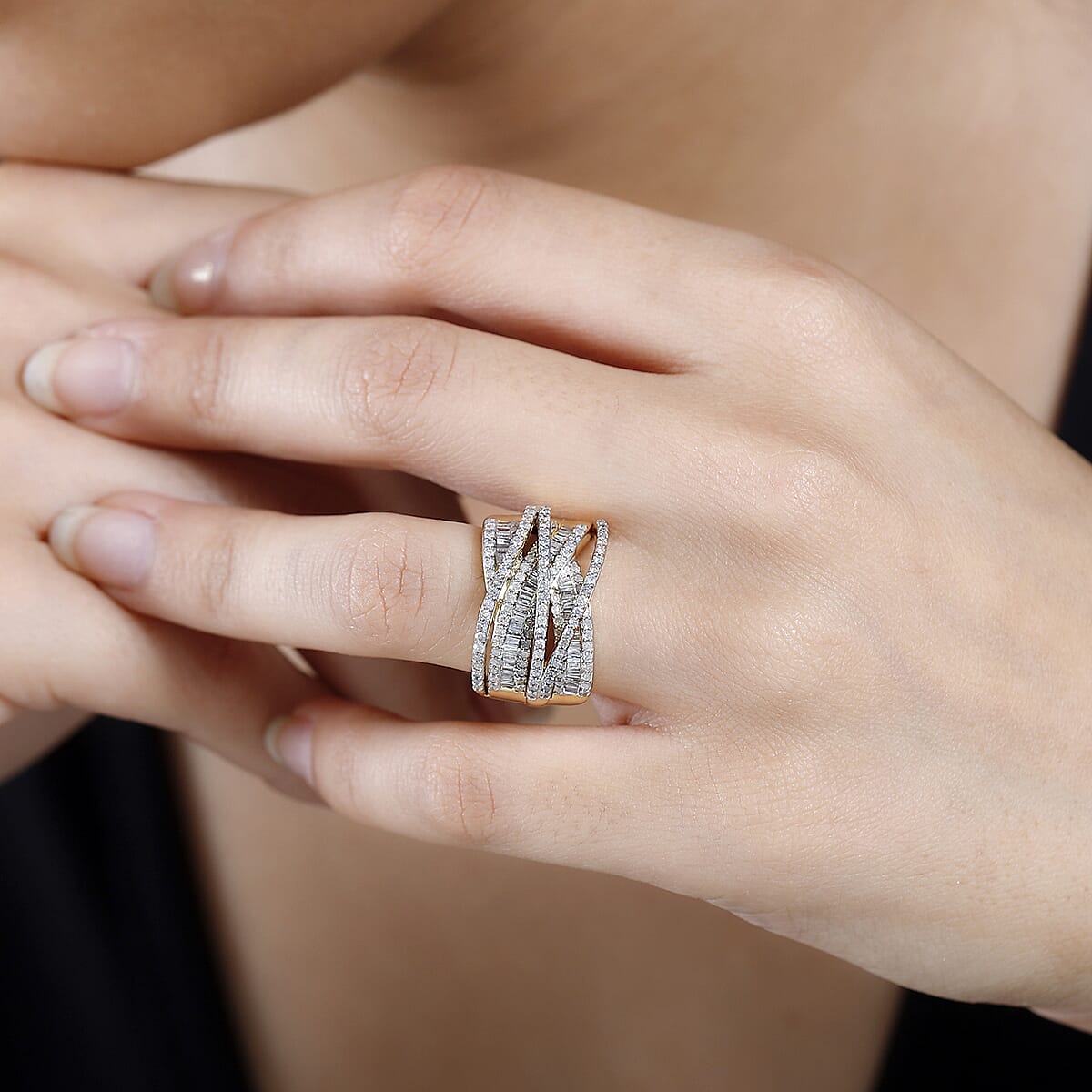 White Diamond Bridge Over Ring in Vermeil Yellow Gold Over Sterling Silver (Size 6.0) 1.50 ctw image number 2