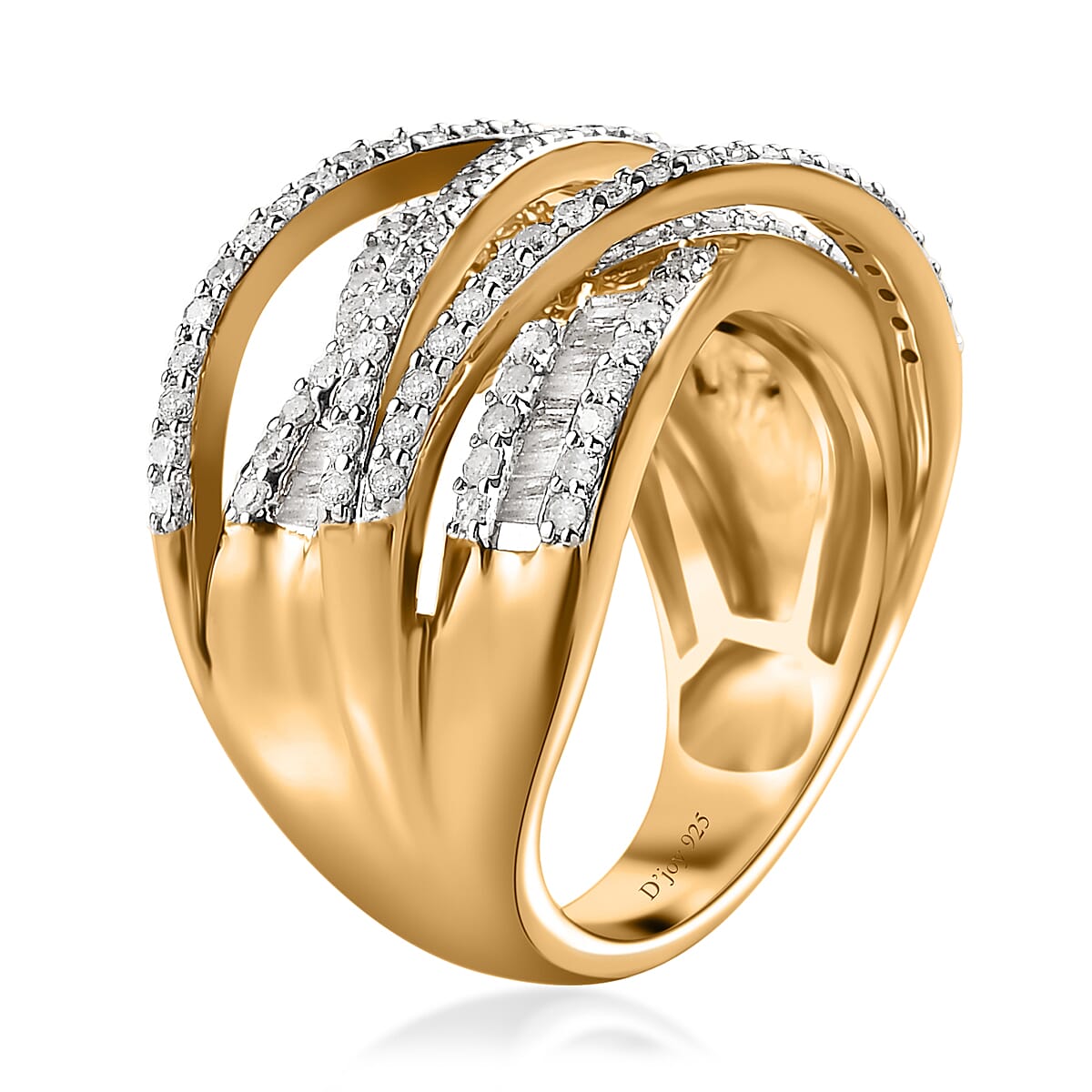 White Diamond Bridge Over Ring in Vermeil Yellow Gold Over Sterling Silver (Size 6.0) 1.50 ctw image number 3