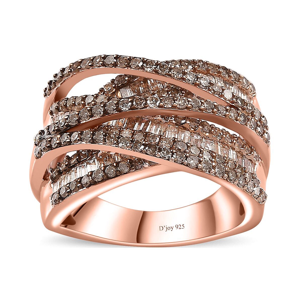 Natural Champagne Diamond Bridge Over Ring in Vermeil Rose Gold Over Sterling Silver (Size 10.0) 1.50 ctw