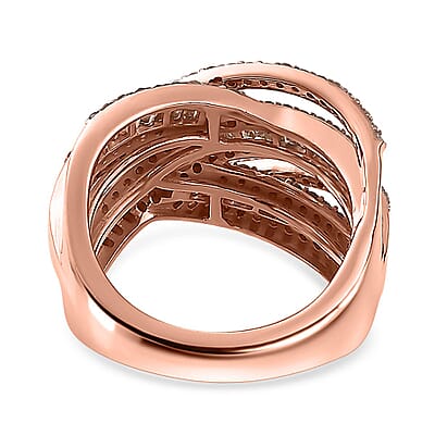 Natural Champagne Diamond Bridge Over Ring in Vermeil Rose Gold Over Sterling Silver (Size 10.0) 1.50 ctw