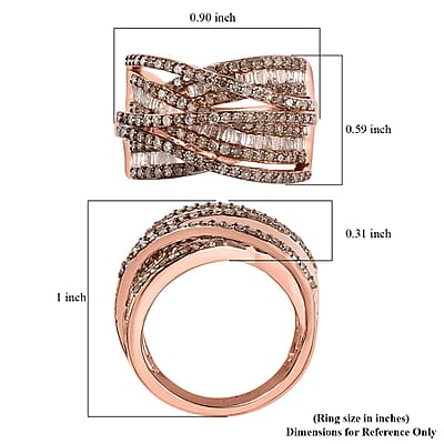Natural Champagne Diamond Bridge Over Ring in Vermeil Rose Gold Over Sterling Silver (Size 10.0) 1.50 ctw