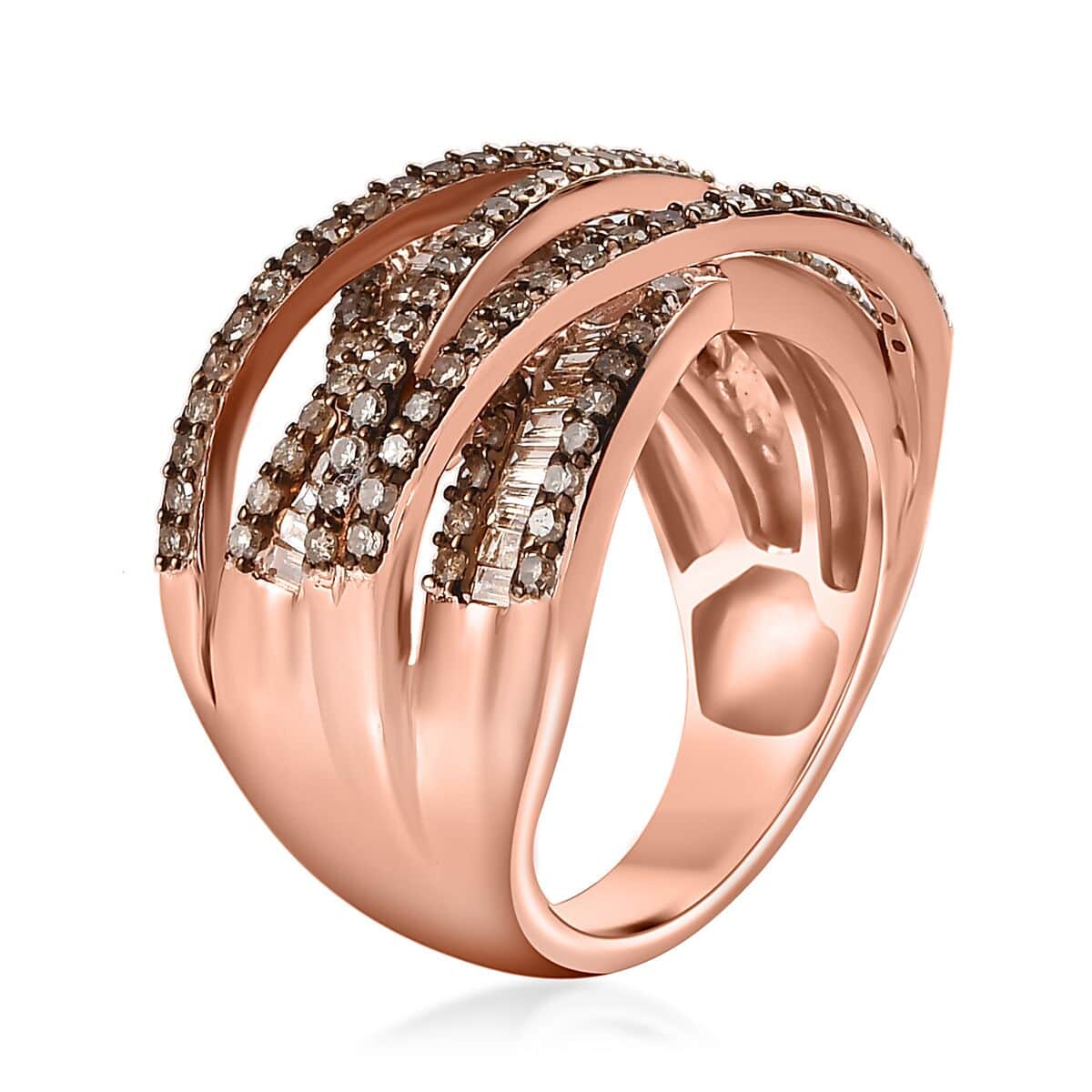 Natural Champagne Diamond Bridge Over Ring in Vermeil Rose Gold Over Sterling Silver (Size 6.0) 1.50 ctw image number 3