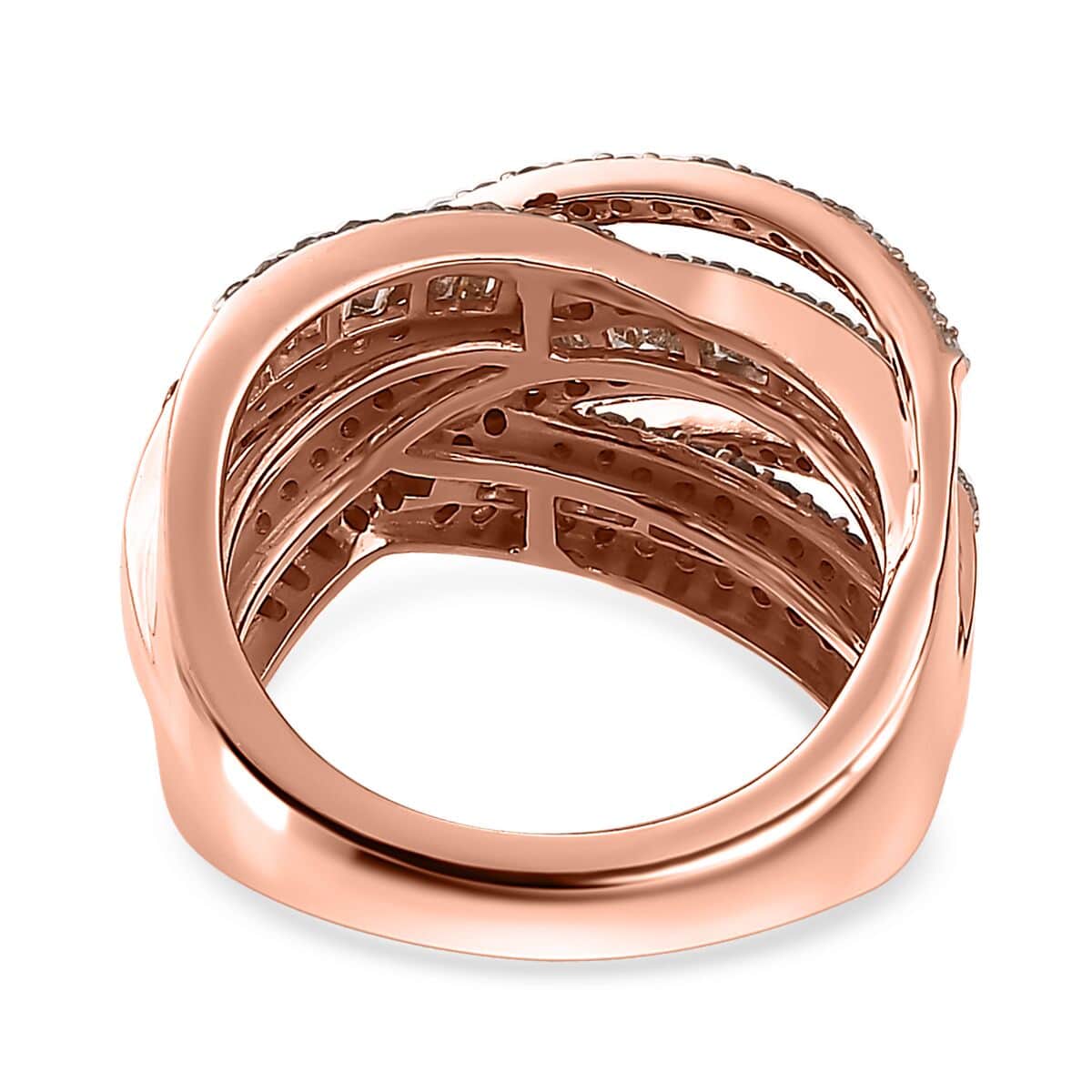 Natural Champagne Diamond Bridge Over Ring in Vermeil Rose Gold Over Sterling Silver (Size 6.0) 1.50 ctw image number 4