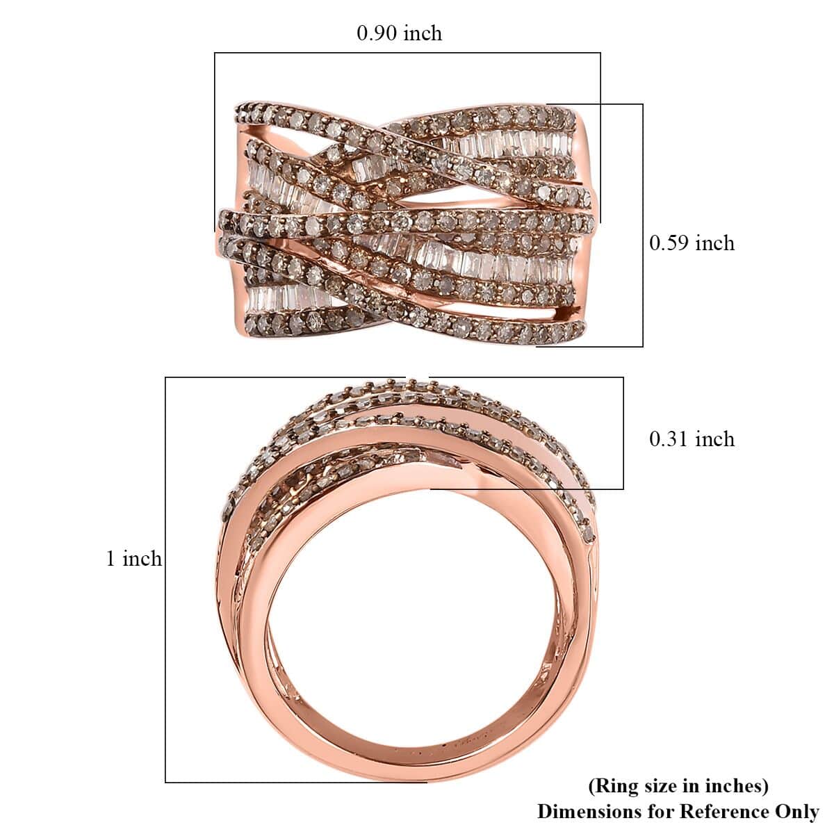 Natural Champagne Diamond Bridge Over Ring in Vermeil Rose Gold Over Sterling Silver (Size 6.0) 1.50 ctw image number 5