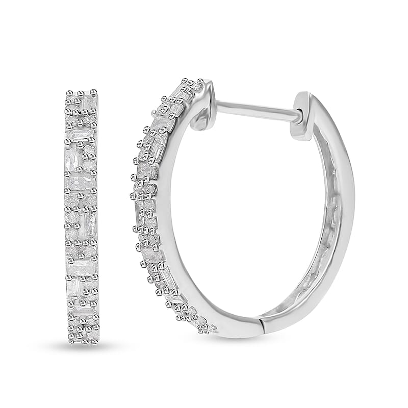 Diamond Hoop Earrings in Platinum Over Sterling Silver 0.33 ctw