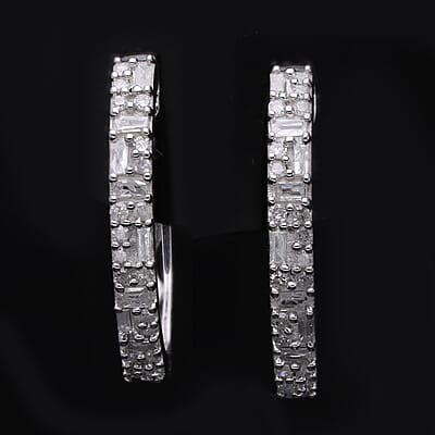 Diamond Hoop Earrings in Platinum Over Sterling Silver 0.33 ctw