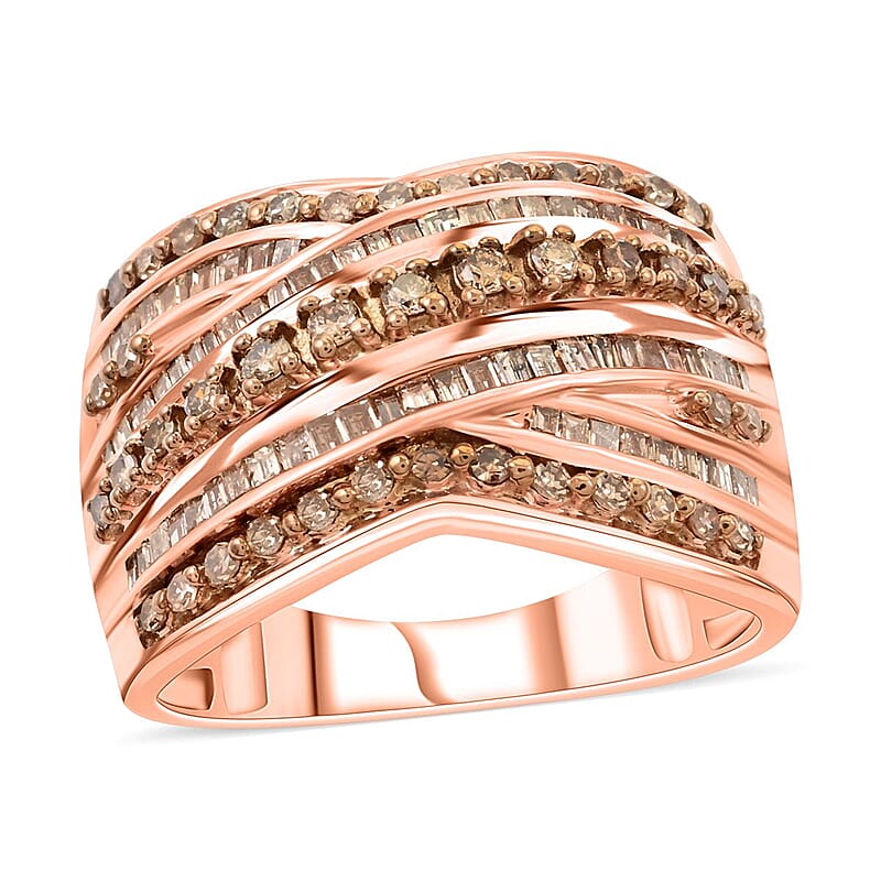 Natural Champagne Diamond Ring in Vermeil Rose Gold Over Sterling Silver (Size 8.0) 1.00 ctw
