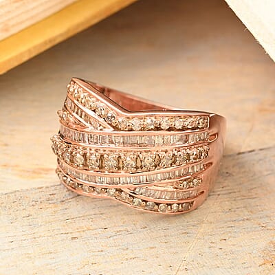 Natural Champagne Diamond Ring in Vermeil Rose Gold Over Sterling Silver (Size 8.0) 1.00 ctw
