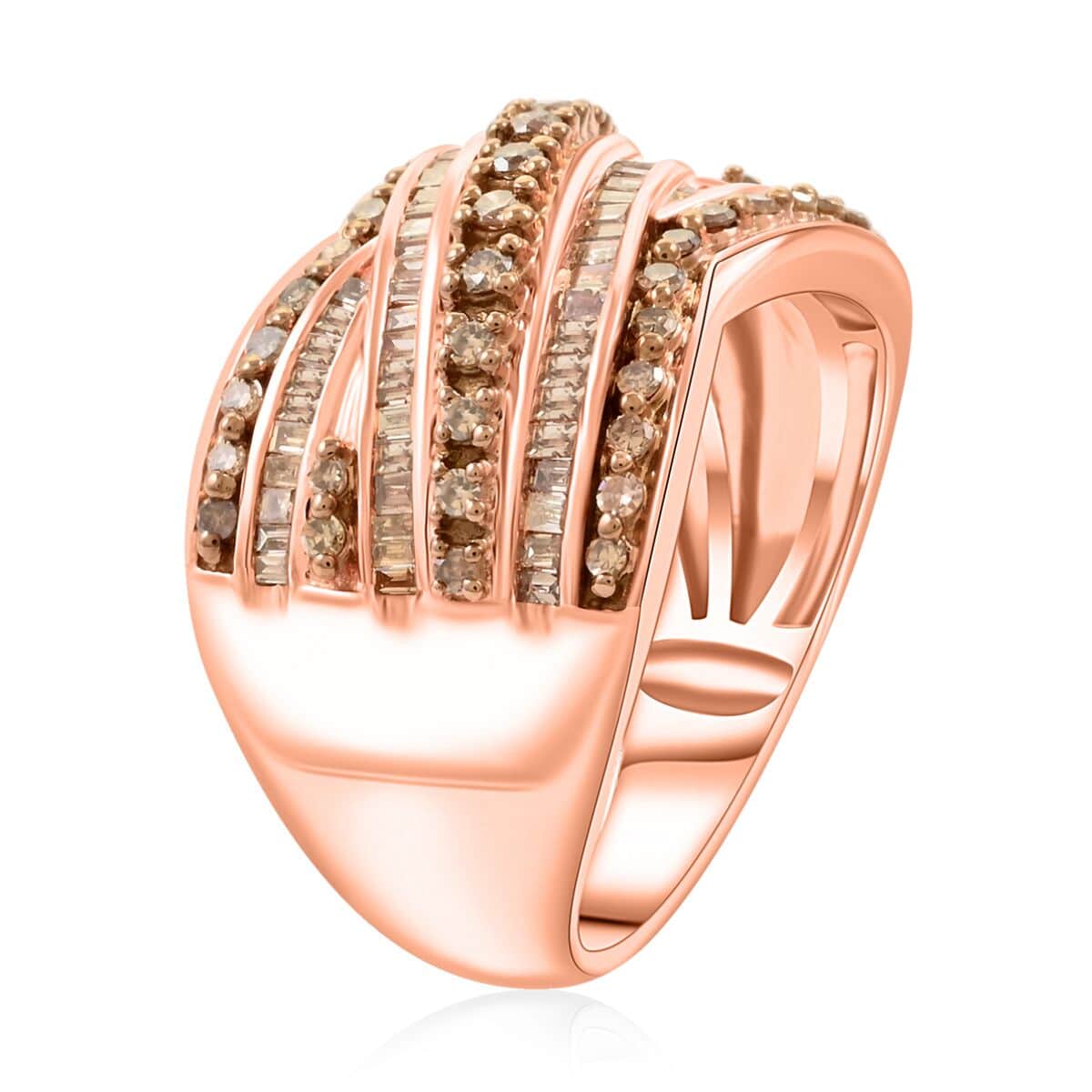 Natural Champagne Diamond Ring in Vermeil Rose Gold Over Sterling Silver (Size 8.0) 1.00 ctw image number 3