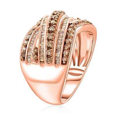 Natural Champagne Diamond Ring in Vermeil Rose Gold Over Sterling Silver (Size 8.0) 1.00 ctw