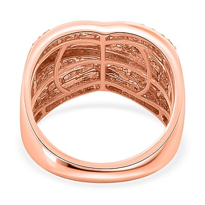 Natural Champagne Diamond Ring in Vermeil Rose Gold Over Sterling Silver (Size 8.0) 1.00 ctw