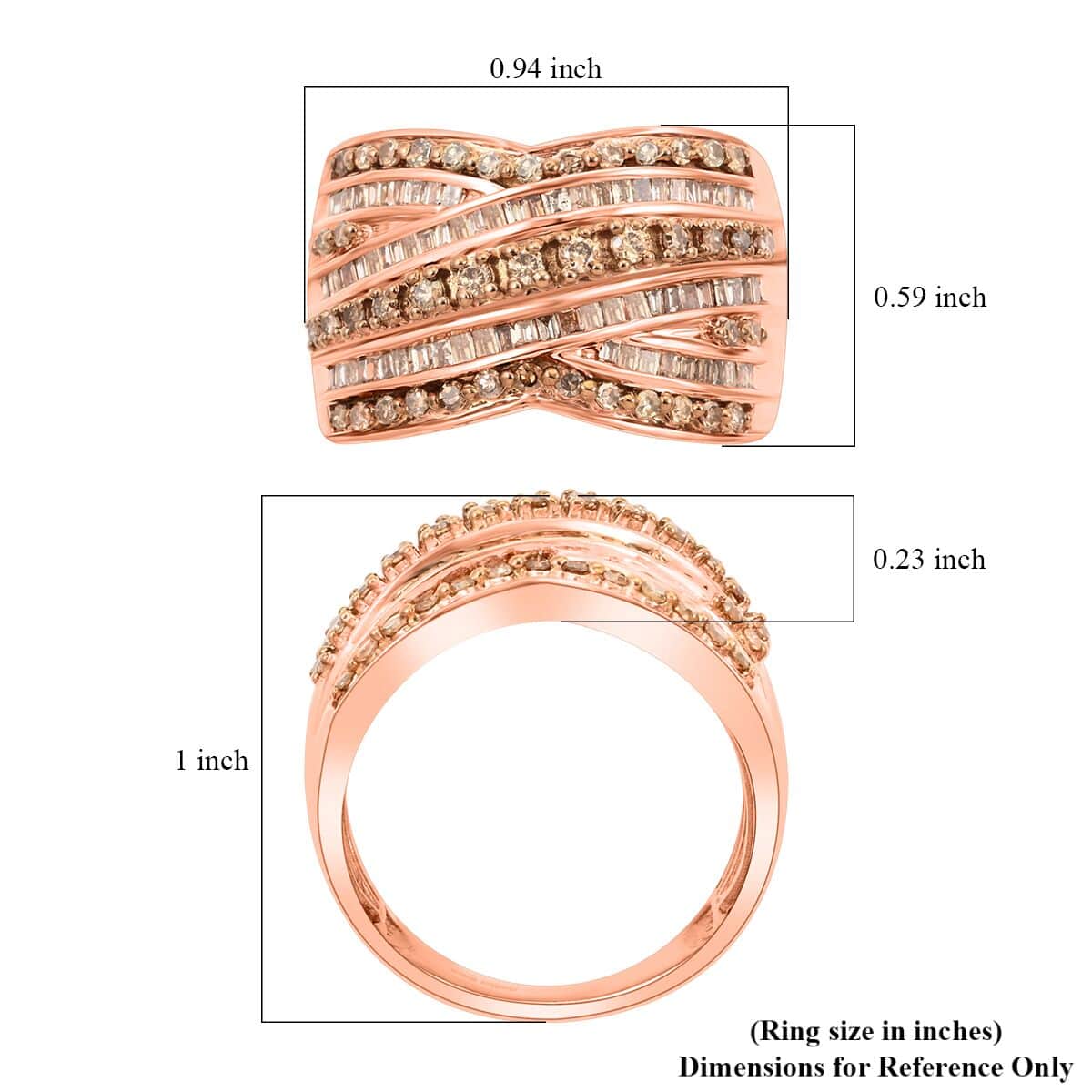 Natural Champagne Diamond Ring in Vermeil Rose Gold Over Sterling Silver (Size 8.0) 1.00 ctw image number 5