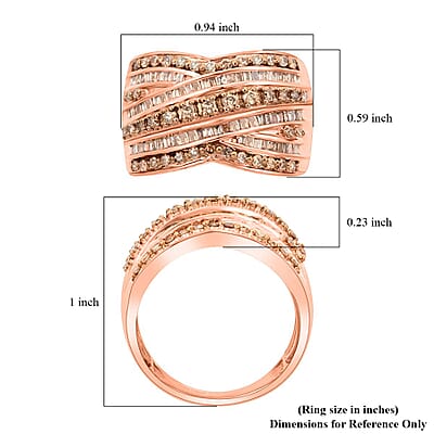 Natural Champagne Diamond Ring in Vermeil Rose Gold Over Sterling Silver (Size 8.0) 1.00 ctw