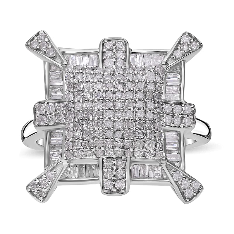 Diamond Ring in Platinum Over Sterling Silver (Size 8) 1.00 ctw