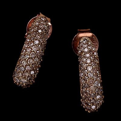 Natural Champagne Diamond J-Hoop Earrings in Vermeil Rose Gold Over Sterling Silver 0.50 ctw