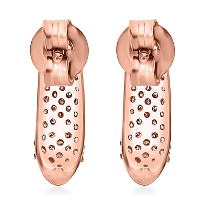 Natural Champagne Diamond J-Hoop Earrings in Vermeil Rose Gold Over Sterling Silver 0.50 ctw