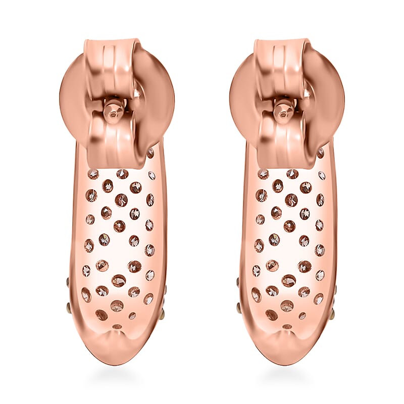 Natural Champagne Diamond J-Hoop Earrings in Vermeil Rose Gold Over Sterling Silver 0.50 ctw