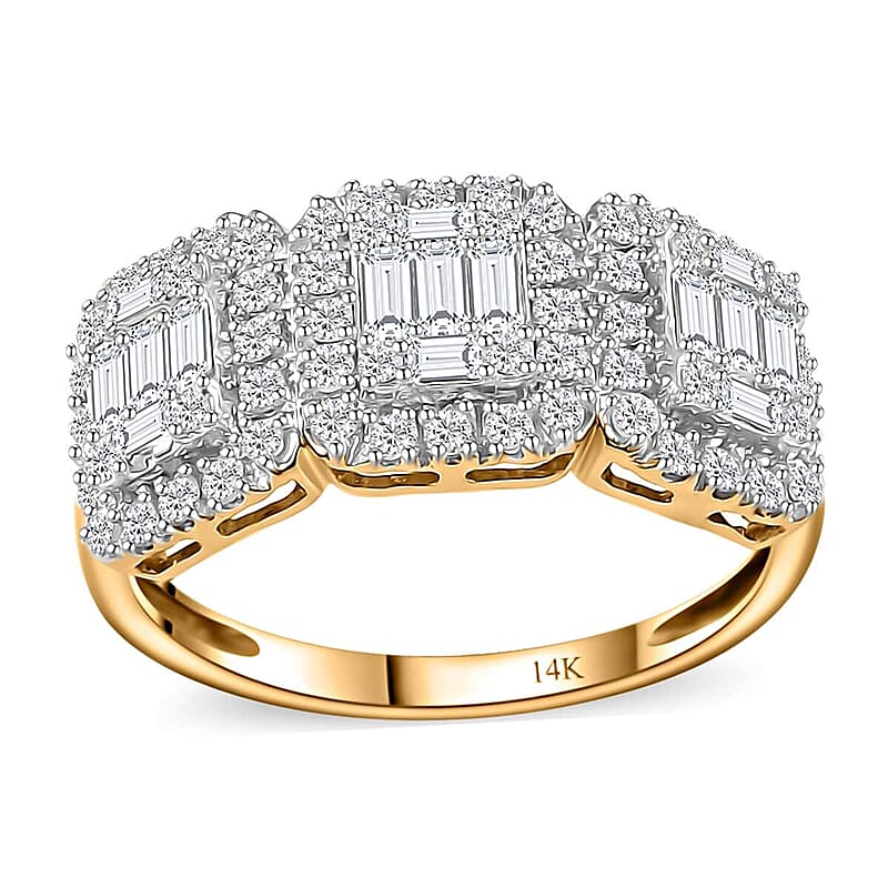 14K Yellow Gold I2-I3 White Diamond Cluster Ring (Size 10.0) 1.00 ctw
