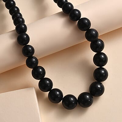 Karis Shungite 8-15mm Beaded Necklace 20 Inches in 18K Rose Gold Plated 424.00 ctw